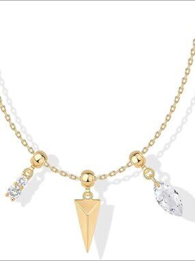14K Gold Dainty Necklace Set Adjustable Chain Cubic Zirconia Pendants